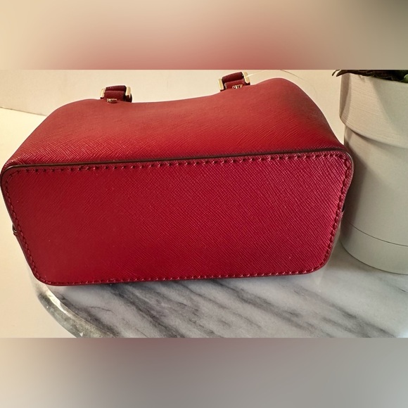 NWT Michael Kors Mini Red Scarlet Savannah Saffiano LeatherTop Double Handle Bag - Picture 12 of 16
